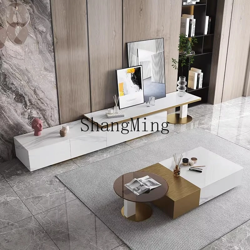 

SM new rock slab coffee table telescopic TV cabinet combination living room square small apartment coffee table