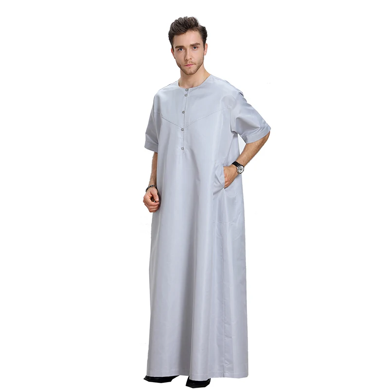 

Лидер продаж, высококачественный мусульманский арабский мужской кафтан Thobe Thawb, однотонный кафтан с коротким рукавом, исламский мусульманский восток Jubbah, мужской Thobe