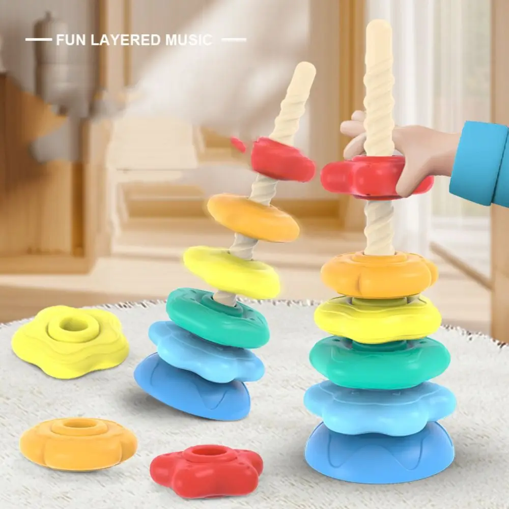 Irregular Square Rainbow Stacker Baby Toy Montessori Toy Rainbow Tower Rotating Screw Bolt Toys Early Education Stackable