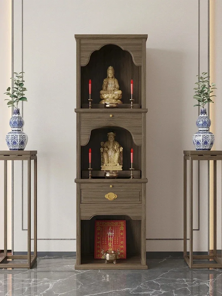 Solid Wood Three-Layer Shrine Household Prayer Altar Table Cabinet Guanyin Ancestor Landlord