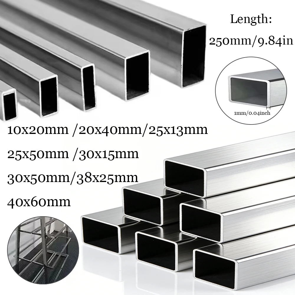 1-5Pcs 304 Stainlesss Rectangular Tubing , 250mm Length 1mm Wall for Frame Structure & Metal Craft, Rust-Resistant & Durables