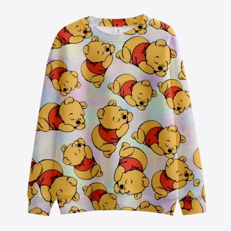 New Cartoon Disney Mickey and Winnie the Pooh Sweatshirt Women\'s Crew Neck Loose Pullover Autumn Fun Print Long Sleeve Top