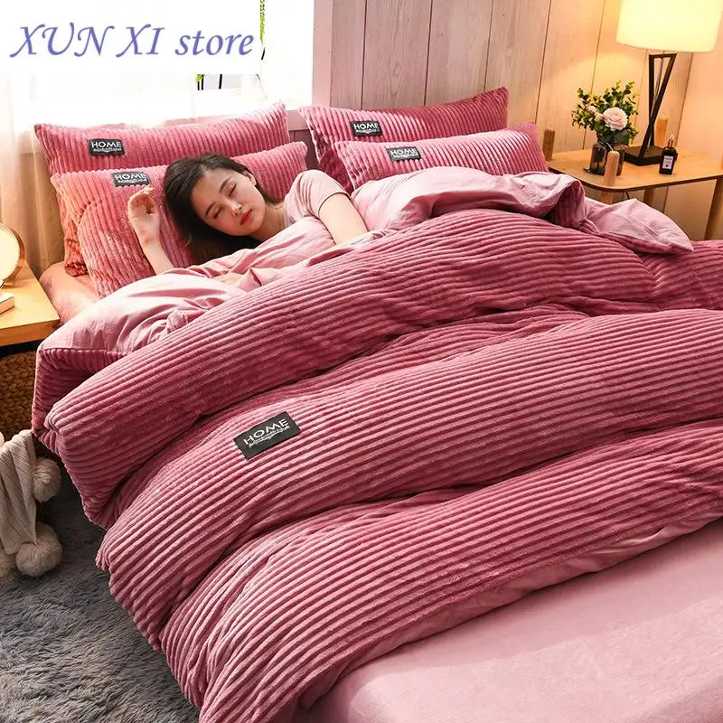 New Thick Solid Color Velvet Duvet Cover Winter Warmth Bedding Set Double Quilt Cover Twin Queen King Comforter Cover 220*240