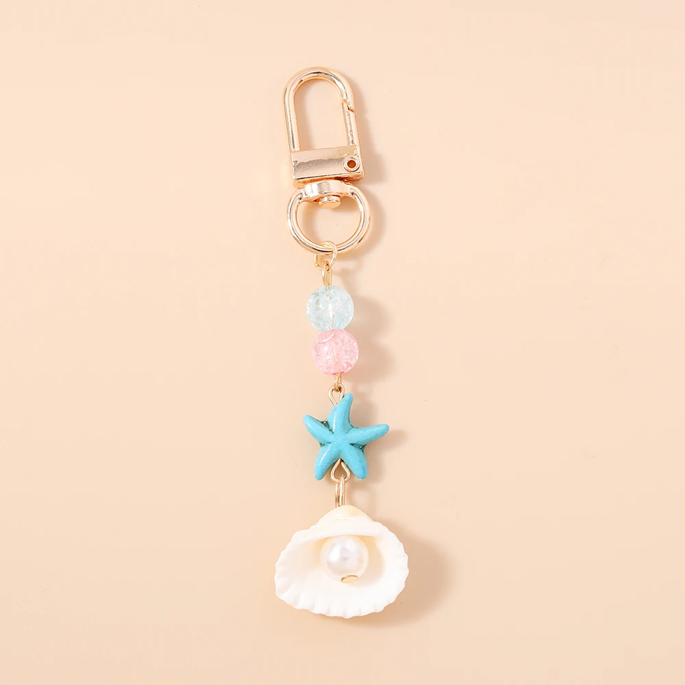 Aihua Chic Perlen-Seestern-Muschel-Schlüsselanhänger für Damen und Mädchen, Handtaschen- und Rucksackanhänger, Schlüsselring, Schmuckgeschenke – Detail 6