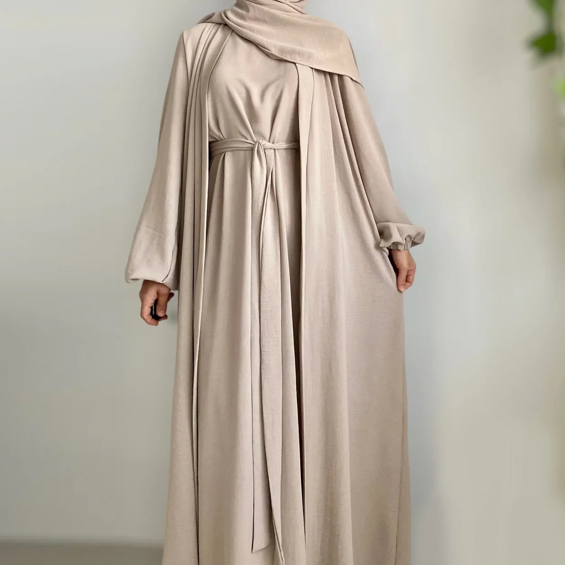 Mulher muçulmana abaya 2 peça conjunto abayas quimono com sem mangas hijab vestido define roupa de correspondência islâmica dubai turquia ramadan eid