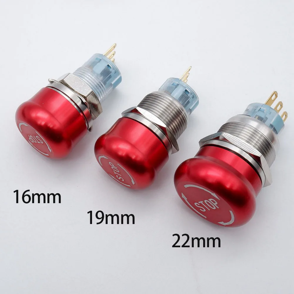 

16/19/22mm Emergency Stop Metal Button Switch Locked Normally Closed 1NO1NC 2NO2NC Pin Terminal Stop Button Red Mushroom Head