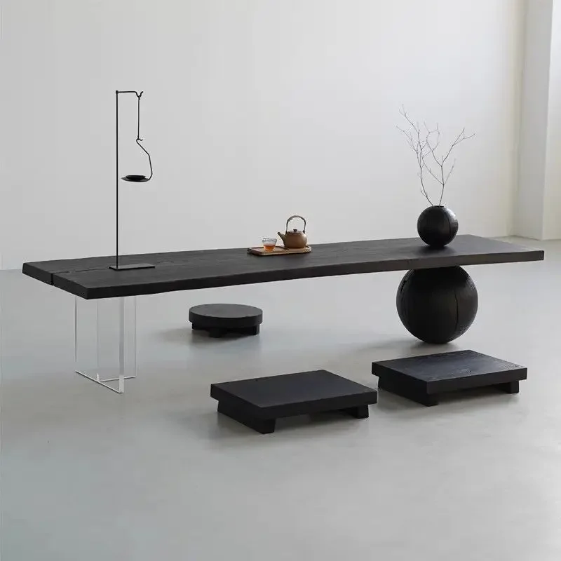 Carbonized black log irregular natural edge acrylic suspended tatami tea