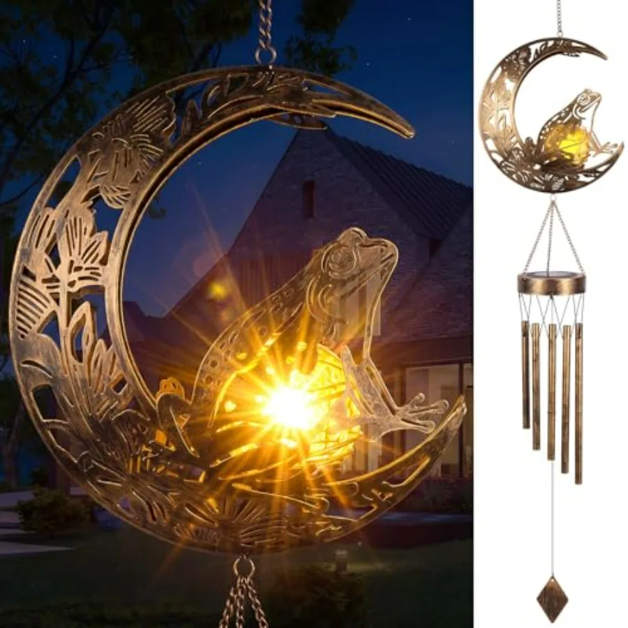 

Frog Design Solar Wind Chimes for Outside, 39 Inch Waterproof Windchime Outdoor Solar Lights for Women Mother Birthday Housewar