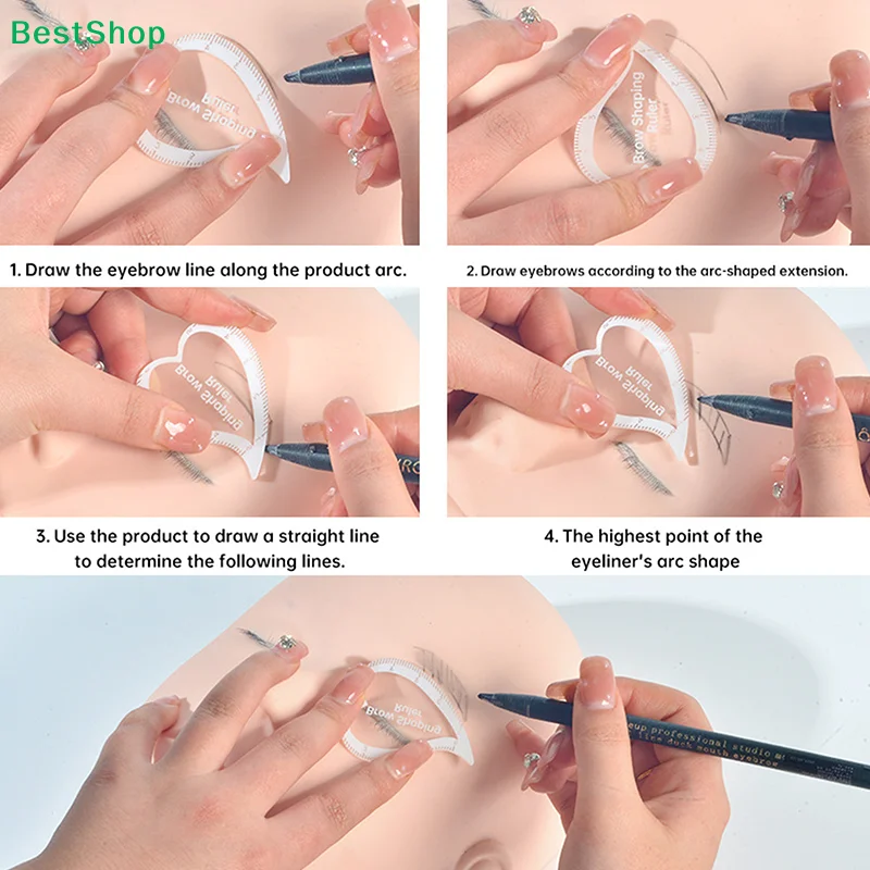 Heart-Shaped Eyebrow Shaping Ruler, Reusable Acrylic Brow Stencil for Precise Eyebrow Drawing