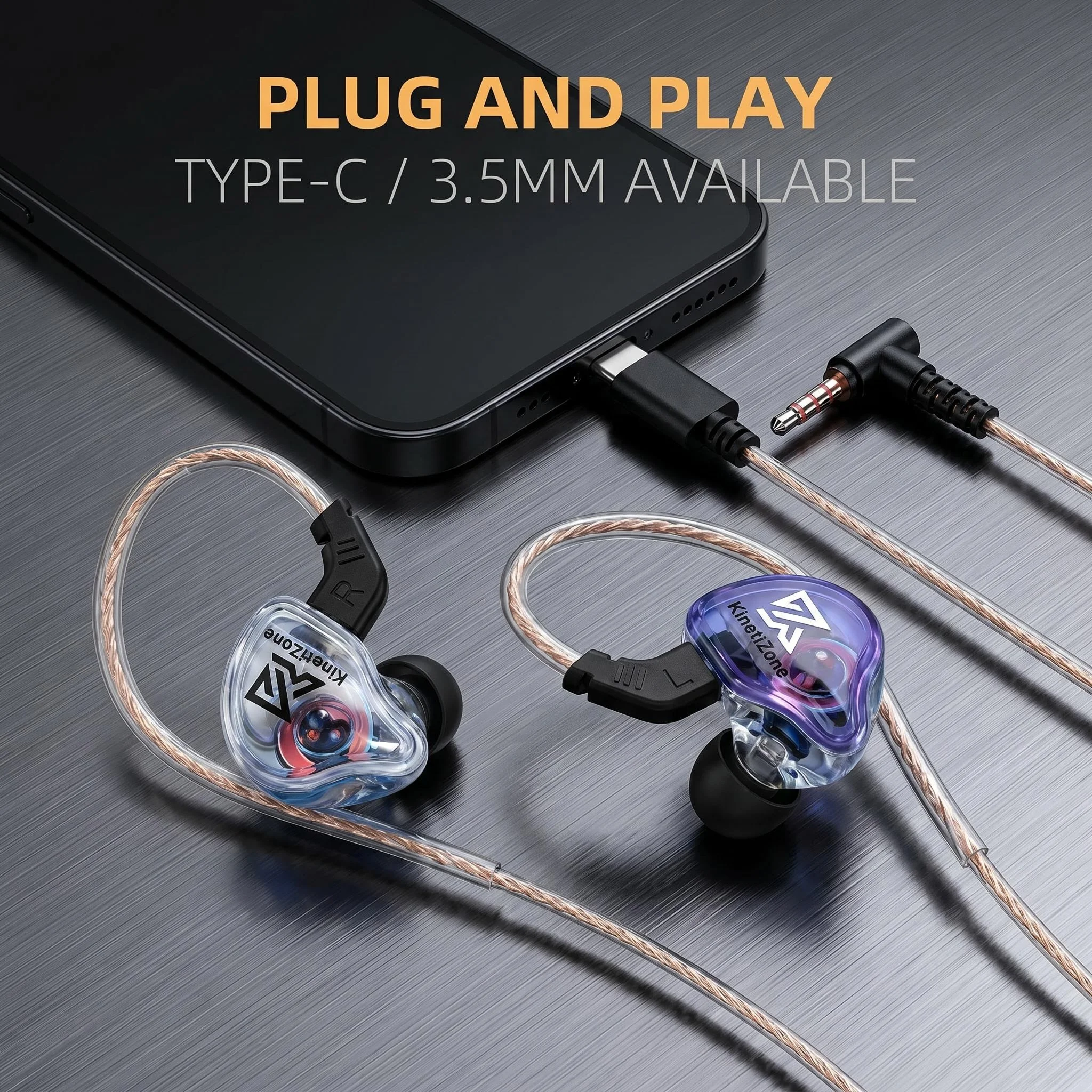 Transparent Shell ACS Acoustic Chamber Over Ear Hook Wired In Ear HIFI Earphones 10mm Dynamic Driver Stereo Headset With Mic Type-C&3.5mm Plug Low Latency Gaming Sport Music Earbuds