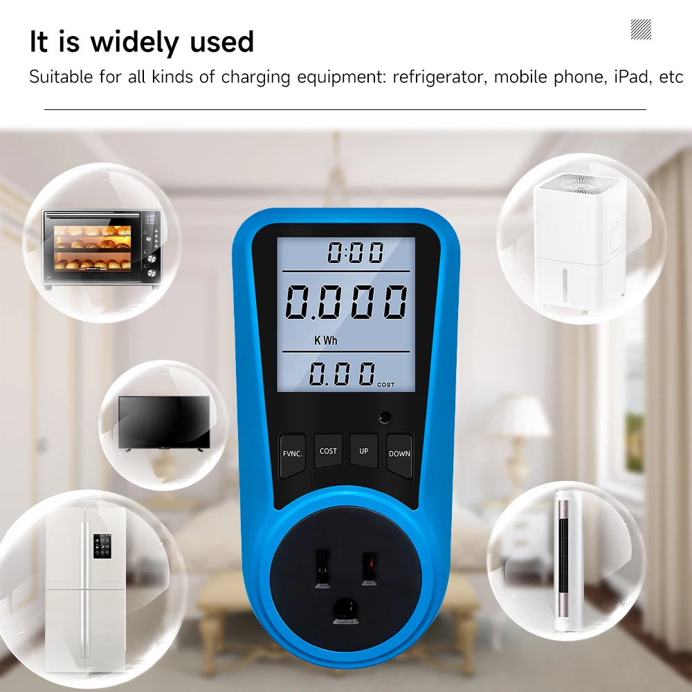 Cerhot Energy Consumption Meter Rechargeable Electricity Monitor Display 7 Modes With Overload Protection Cost Blue Socket