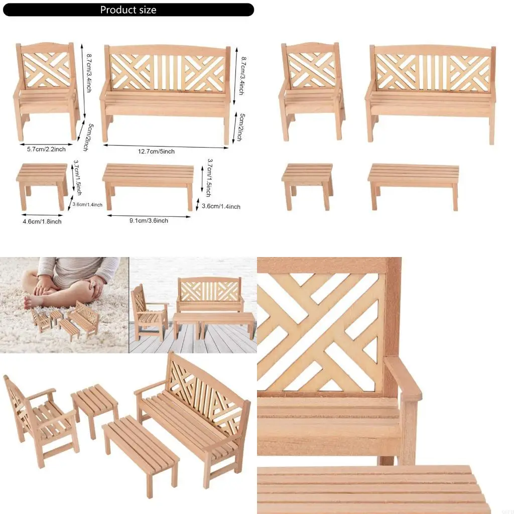 

Realistic Vintage Chair Retro Stool Garden Set Model for 1:12 Doll House