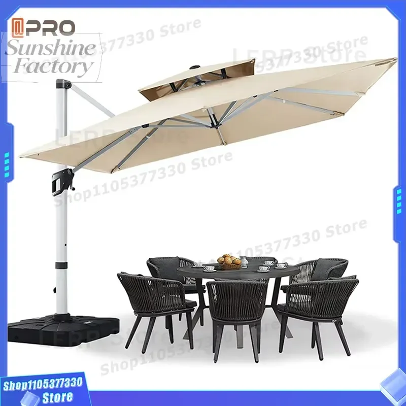 APRO Outdoor Cantilever Patio 360 Degree Rotating System Garden Waterproof Umbrellas Roman Cafe Parasols Solar Light Umbrella