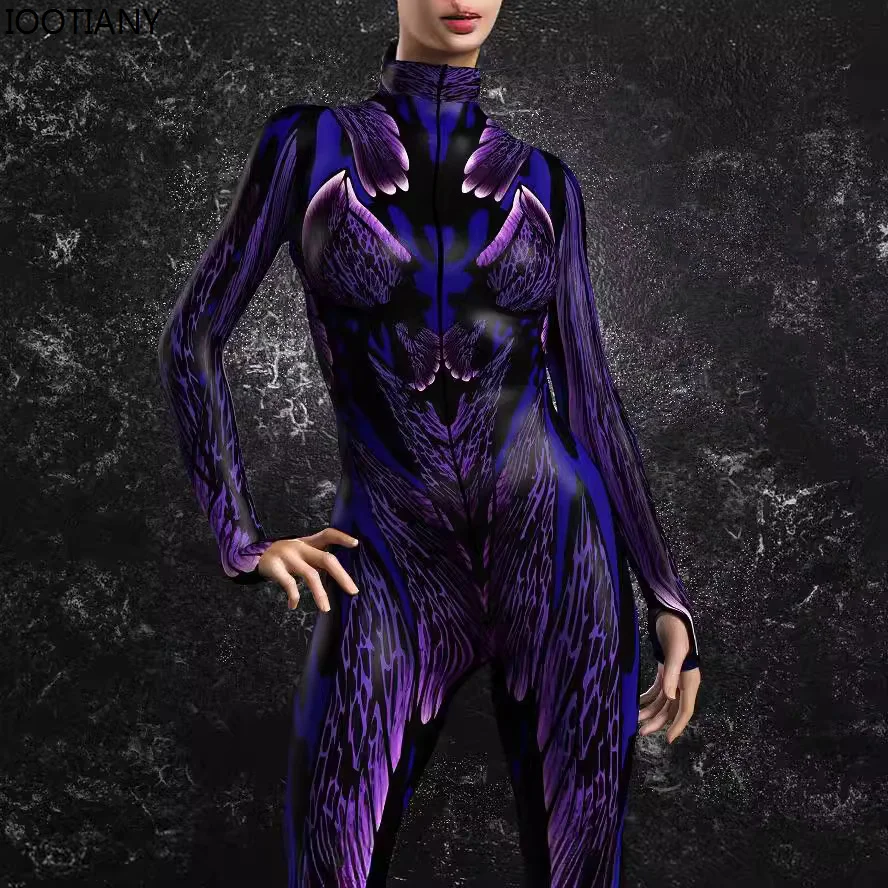 

CosplayNew Halloween Dark Symmetrical 3d Printed Jumpsuit Adult Sexy Skeleton Cosplay Bodysuit Party Stage Showing Catsuit Rave