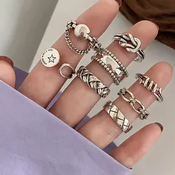 VENTFILLE 925 Sterling Silver Open Retro Ring For Women Geometric Punk Asymmetric Jewelry Gift Wholesale Dropshipping