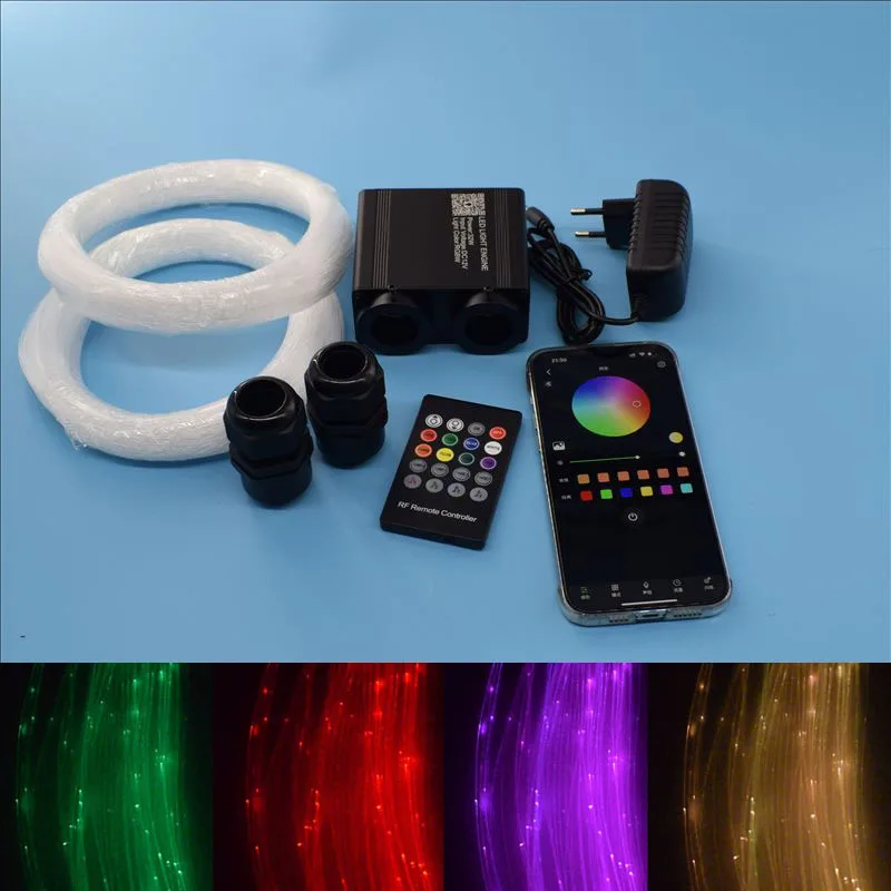 

APP 32W RGBW Fiber Optic Light Double Heads With Sparkle Plastic Fiber Optic Cable Light Kit For Ceiling Star Starry Sky