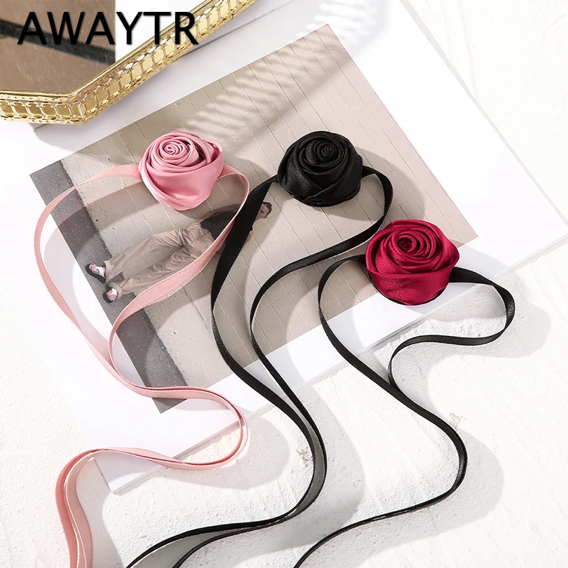 AWAYTR حبل طويل مع زهرة كبيرة Hairband المختنق قلادة للنساء أنيقة حبل قلادة على الرقبة موضة اكسسوارات للشعر