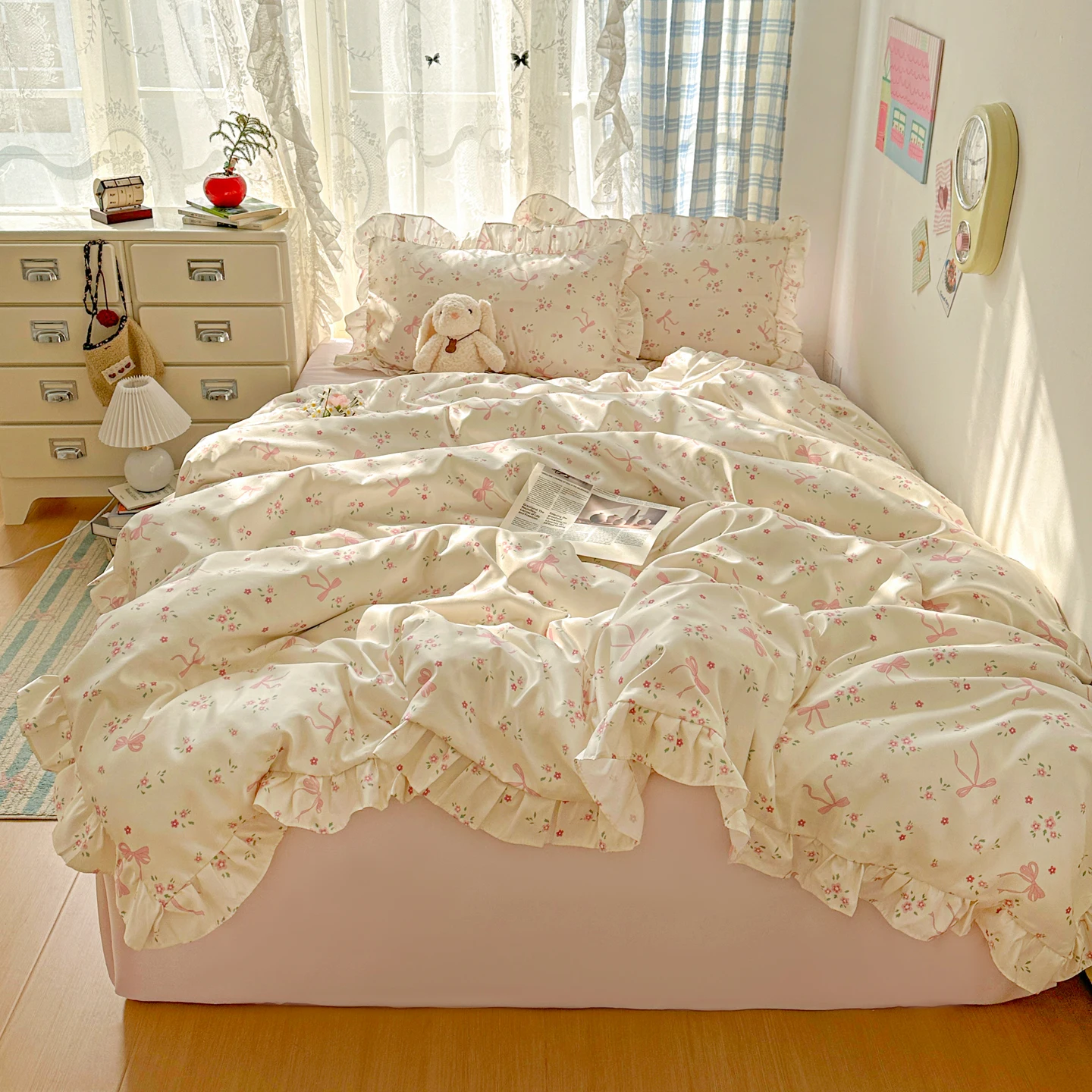 3Pcs Pink Bow Duvet…