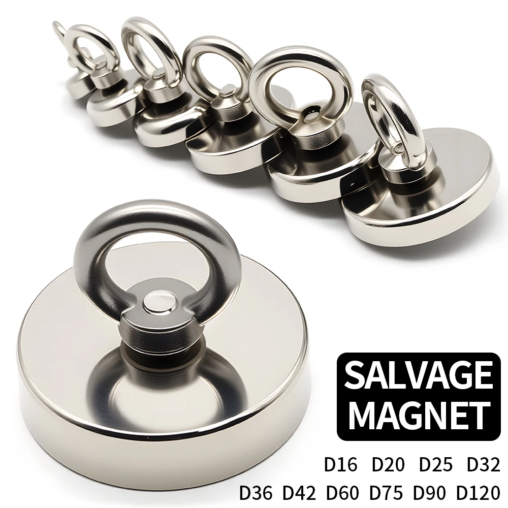 D16-D120mm N52 Super Strong Neodymium Fishing Hook Heavy Duty Magnet Neodymium Magnet  with Countersunk Hole Eyebolt