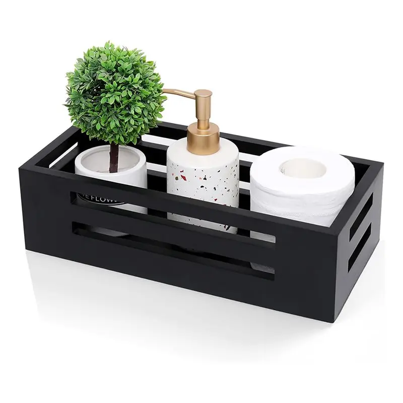 Stock Quantity 2X Black Decor Box Bathroom Toilet Tank Basket Topper,Wood Bathroom Baskets,Back Of Toilet Storage Basket