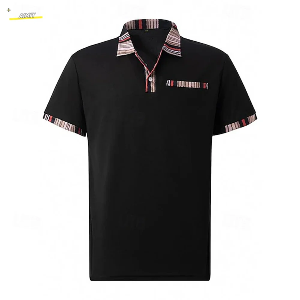 Men\'s Polo Shirt Button Up Polos Casual Sports Lapel Short Sleeve Fashion Color Block Patchwork Summer Regular Fit Polo Shirt