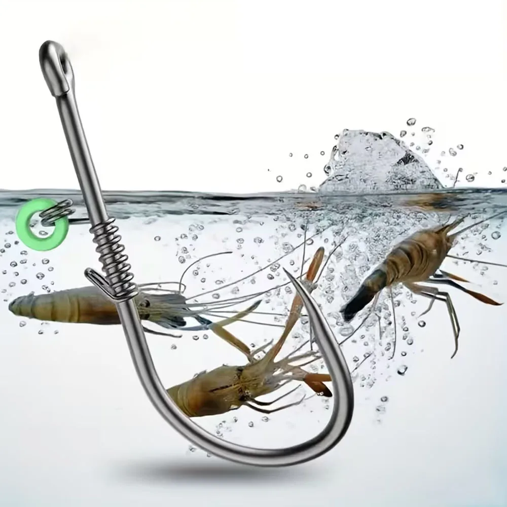 5pcs-10pcs /box Hanging Live Shrimp Back Hook, Shrimp Back Hook with Spring, Hanging Shrimp Fish Hook, Live Shrimp Fixed Hook