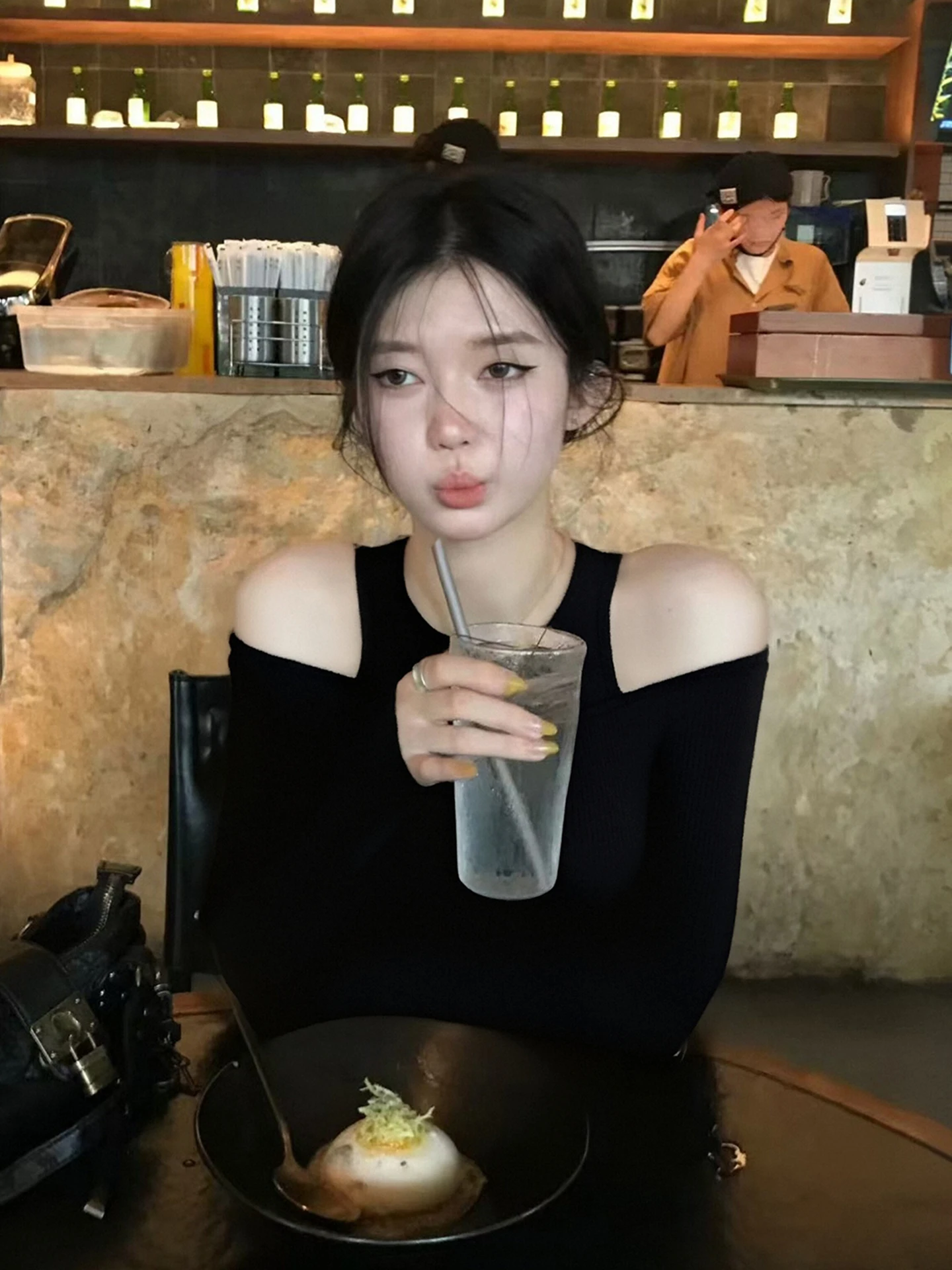 

Korean Sle High-End Knitted oulder Bared Long Sve Base irt Women's Autumn Winter Inner Wear Ele Sexy One oulde...