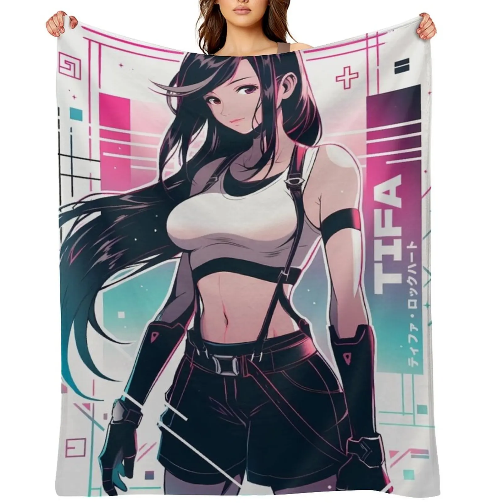 

Tifa Lockhart - Vaporwave Throw Blanket Beautifuls Sofa Quilt Polar Hairys Blankets