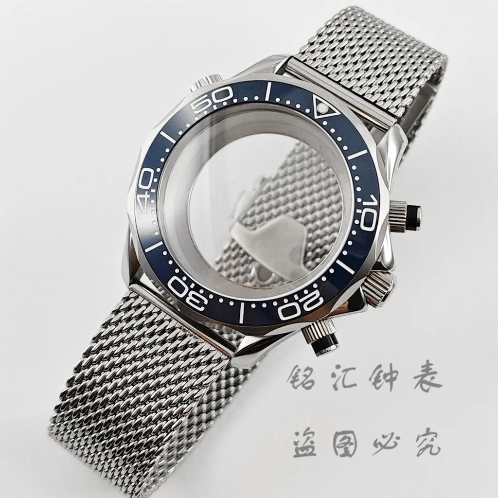 41-mm-Gehäuse und Mesh-Armband, Saphirglas-Uhrengehäuse, wasserdicht, für Seamaster 300 VK63 VK64 Uhrwerk, 31-mm-Zifferblatt