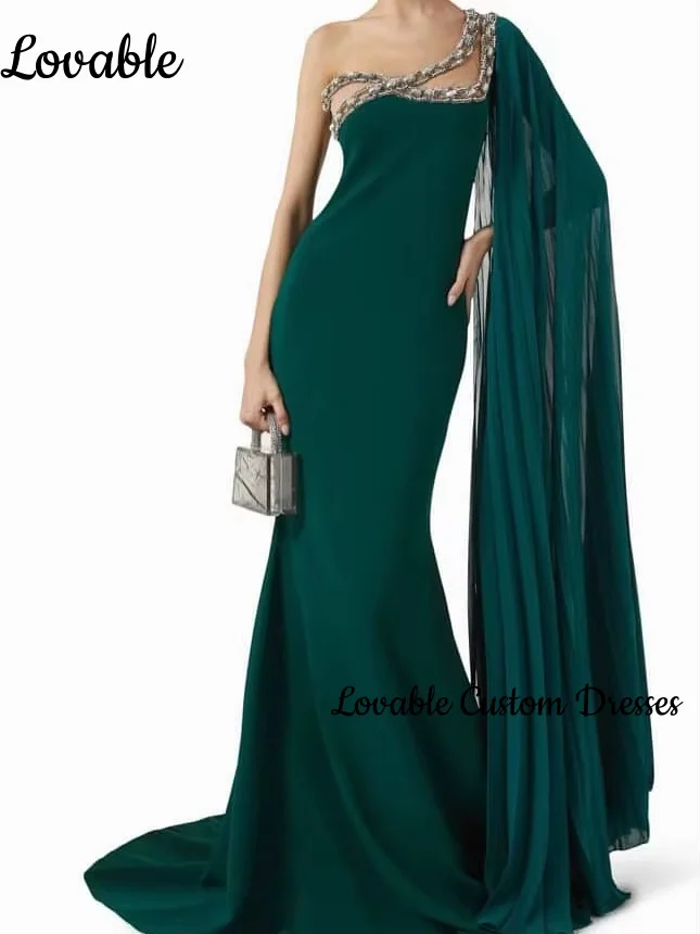 カスタマイズ可能なノースリーブ高級ドレス、イブニングマーメイドワンショルダーエレガントドレス、女性用フロア丈ビーズドレス
