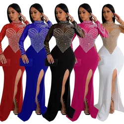 EINYOO Zevity-Vestidos largos de malla con diamantes para mujer, prenda transparente de lujo para fiesta de graduación, boda, Traf Y2k