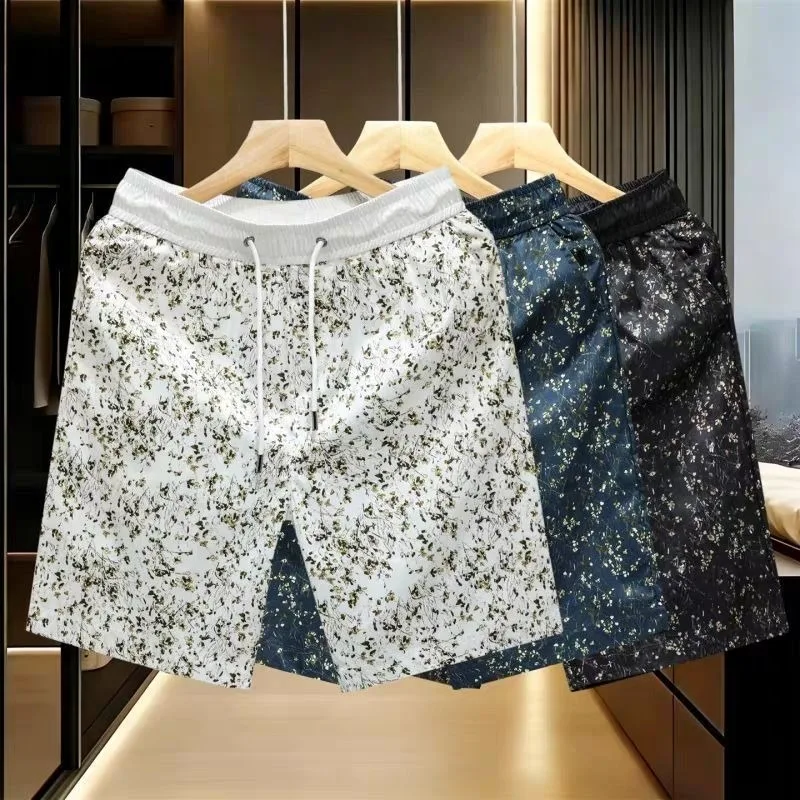 

Men Color Block Shorts Drawstring Waist Print Streetwear Big Size Casual for Beachwear Straight Shorts Summer Breathable Bottoms