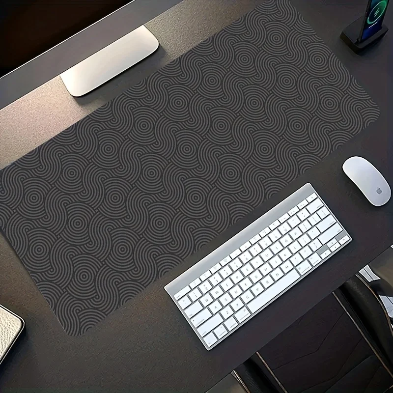 Deep grey base with curved pattern gaming mouse pad, extended anti-slip rubber base, washable, suitable for home use