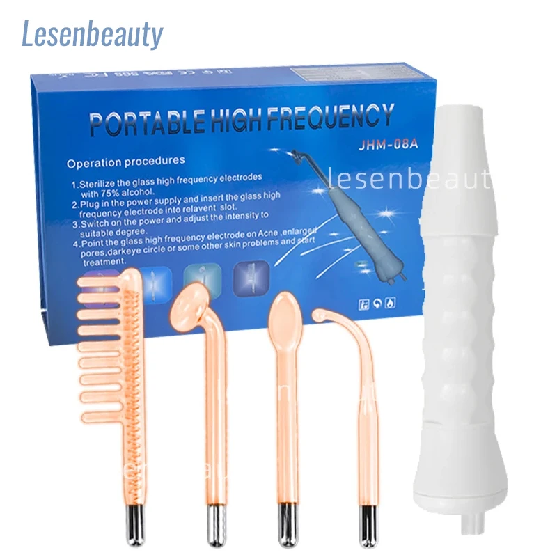 

New products Professional Facial Beauty Tools Portable High Frequency Facial Wand Machine with 4 Tube Home use lesen US EU PLUG