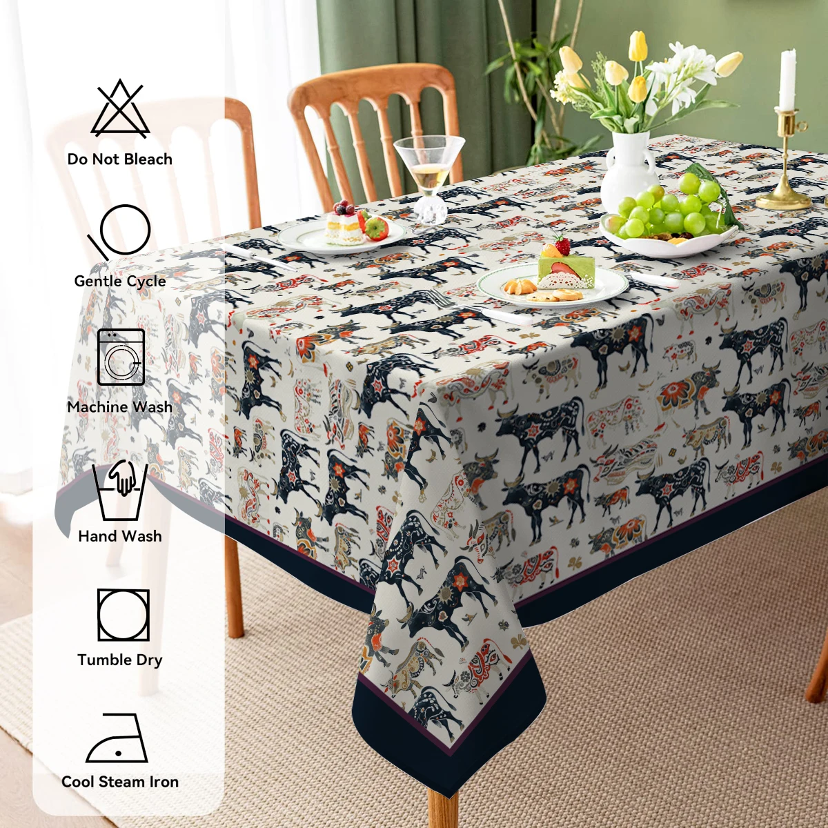 Farm Bohemian Cattle Sheep Printed Waterproof Tablecloth Rectangular Home Party Kitchen Living Room Decor Table Protector Cloth