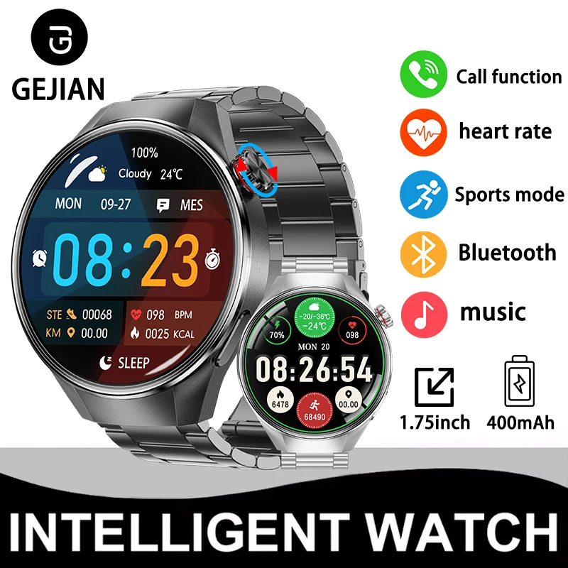 

GEJIAN мужские новые часы 1,75-дюймовый AMOLED-экран, разрешение 466*466, функция шагов и калорий, часы для мониторинга сердечного ритма и здоровья