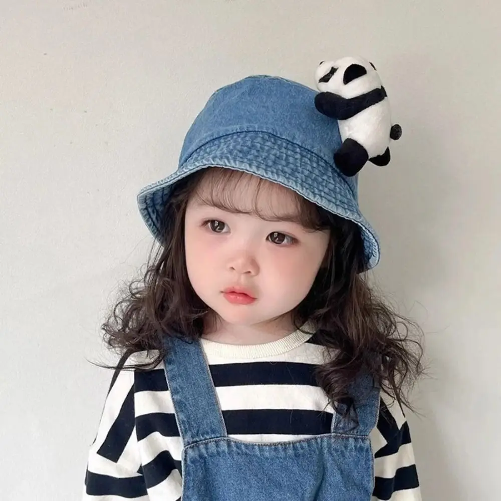 

Panda Children Sun Visor Hat Korean Style Wide Brim Baby Fisherman Hat UV-Resistant Solid Color Kids Bucket Cap Camping