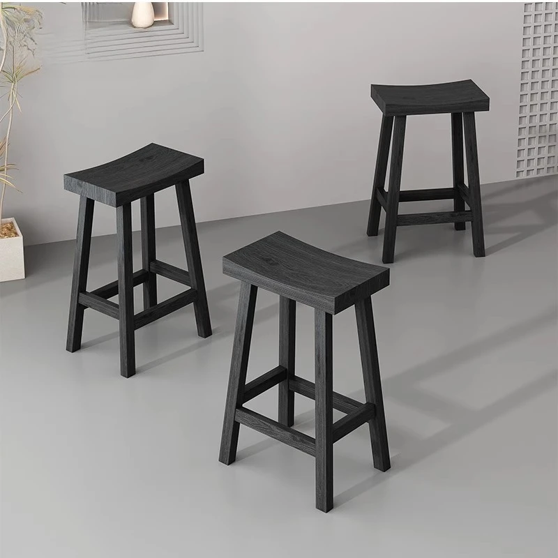 

Solid Wood Bar Stools Black Saddle Kitchen Island Seat Modern Minimalist Counter Height Stool for Home Pub Vintage High Chairs