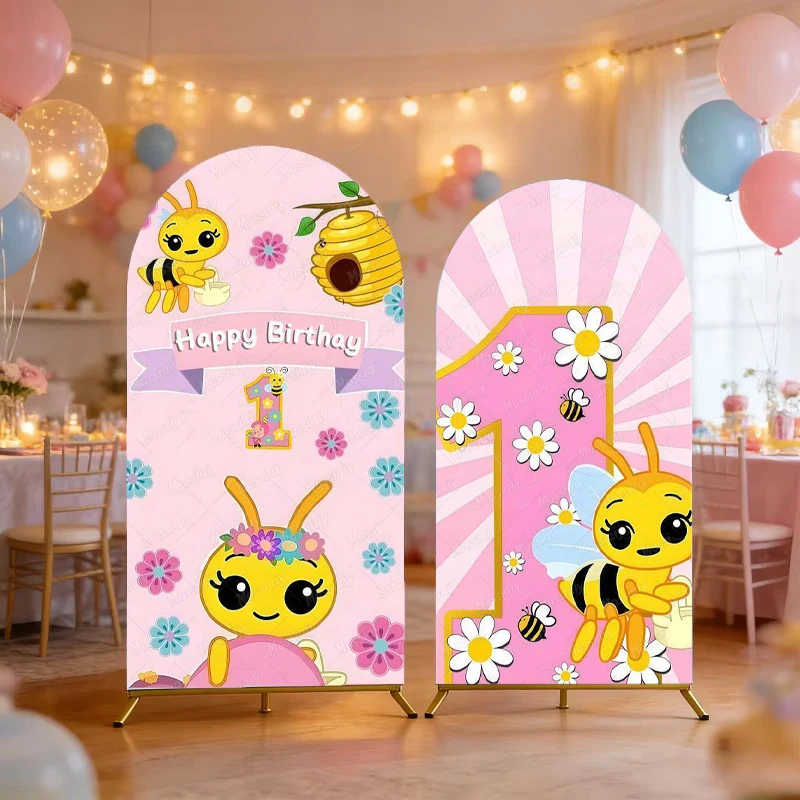 Honigbienen-Themen-Hintergrundbogen-Abdeckungen für Babypartys, Fotografie-Requisiten, Kinderparty-Dekoration, Fotohintergrund-Requisiten, Fotobox
