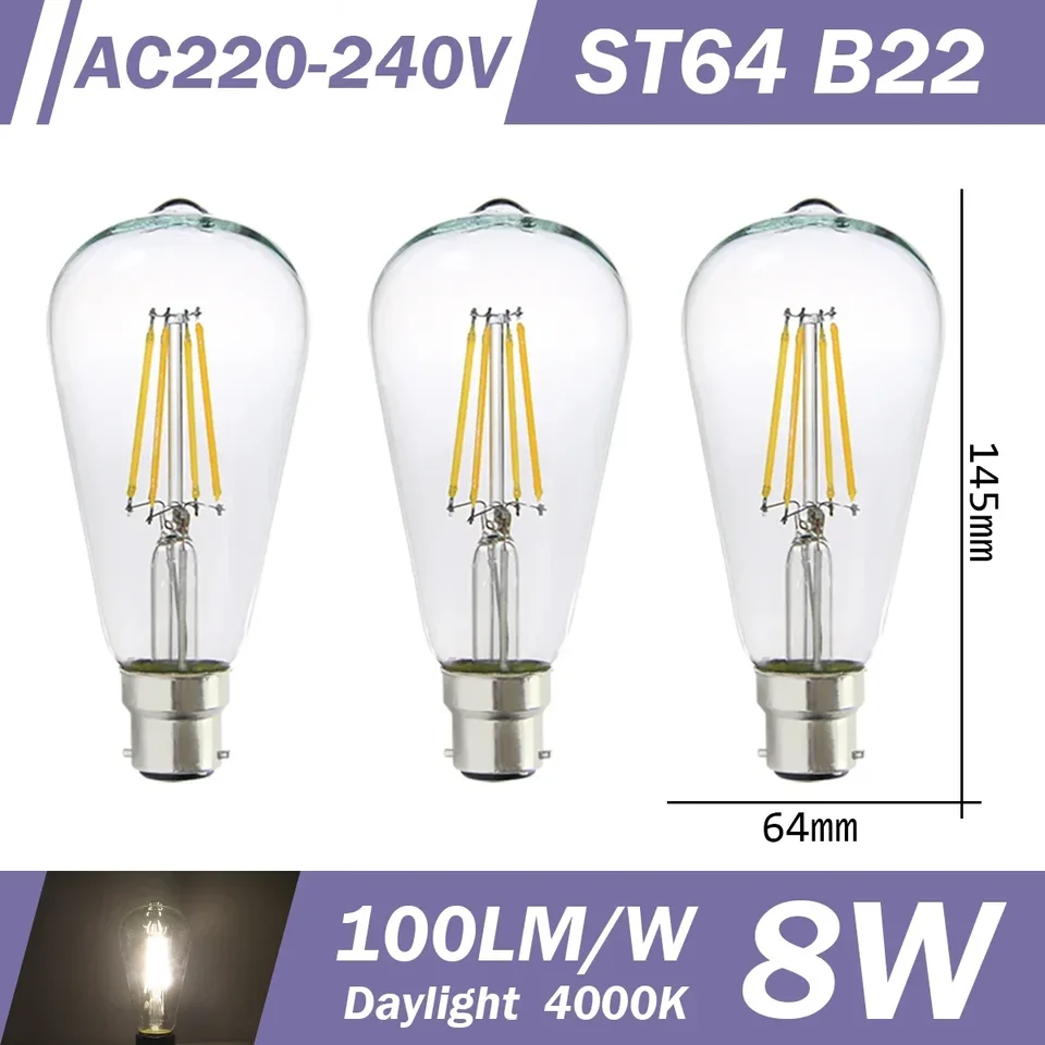 3pcs Retro Led Light Bulb E27 B22 E14 C35 A60 ST64 AC220-240V Edison Filament Bulb Vintage Warm Glass Lamp Lighting Indoor Light, image 15