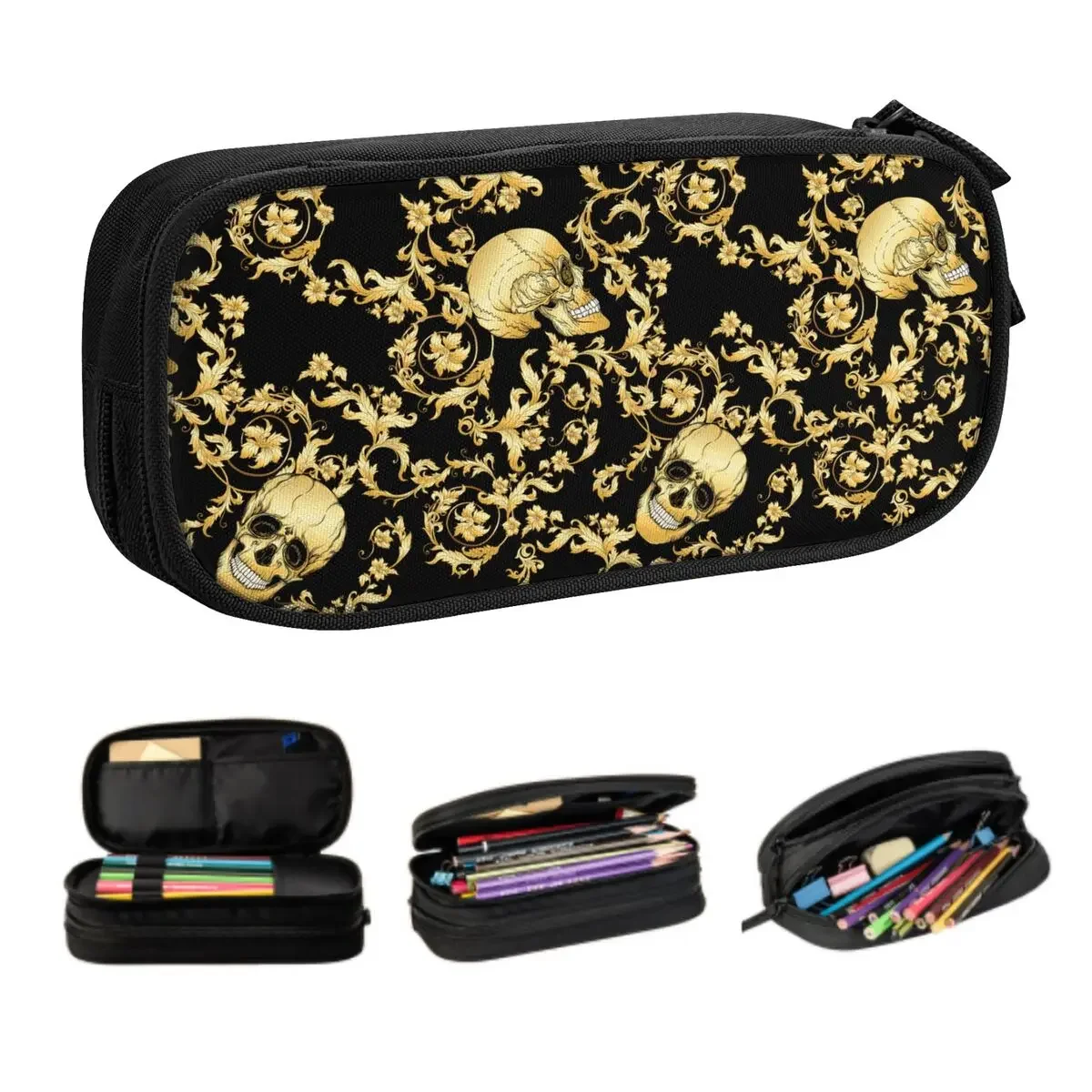 

Customized Baroque Frolar With SKull Kawaii Pencil Cases Large Capacity European Victorian Art Pencil Pouch Students Stationery