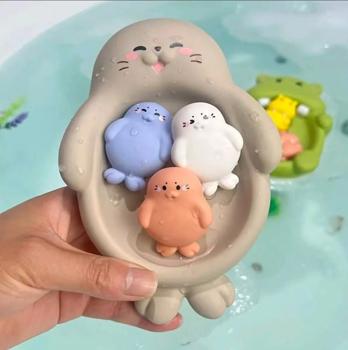 ألعاب حمام عائلية من المطاط الناعم - مجموعة فرس النهر وال قضاعة وأسد البحر، آمنة ولطيفة، لفتح متعة الاستحمام الجديدة