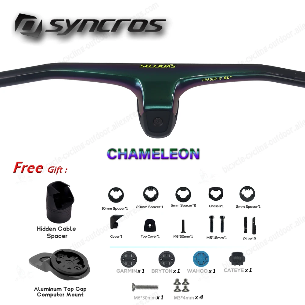 SYNCROS FRASER IC SL WC For Sparks Frame STEM-20°,Finish Glossy Full Carbon Fibre Integrated Cockpit MTB Handlebar,Chameleon