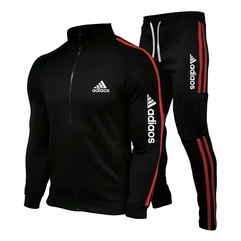 2024 New Men\'s Tracksuit Set Zipper Collar Sweatshirt and Sweatpants Sports Suit Running Fitness Clothing