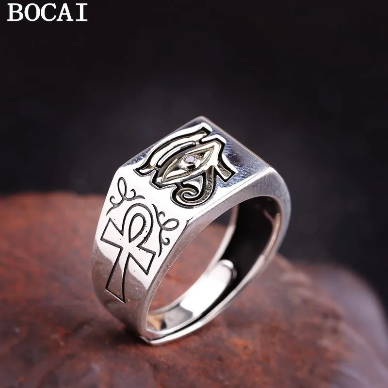 

BOCAI New S925 Sterling Silver Jewelry Devil's Eye Retro Dazzling Men's Ring Fashion Birthday Gift