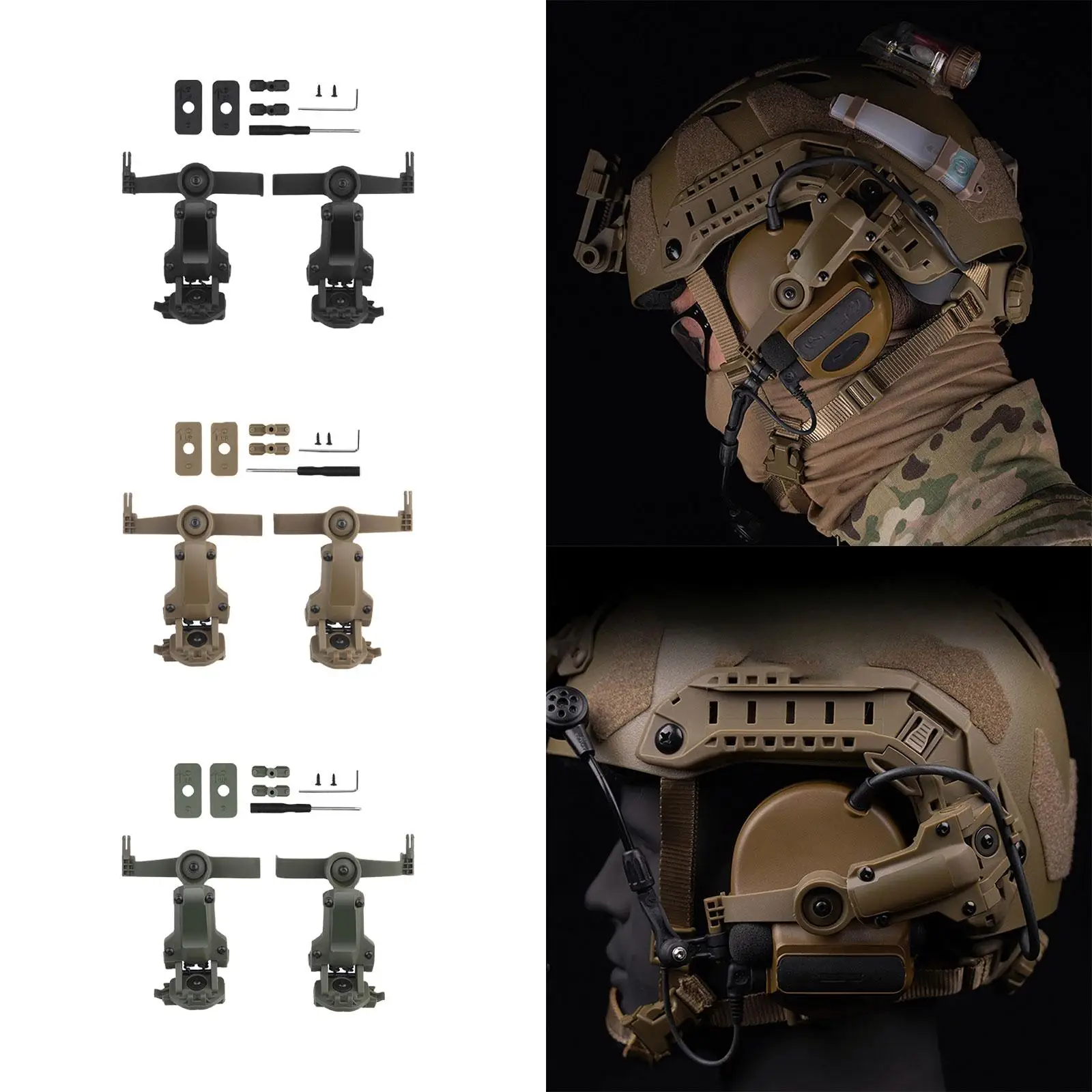 

Helmet Rail Adapter Easily Install Fittings Stable Performance Shooting Headset Bracket Kit for Comtac 3 Headset
