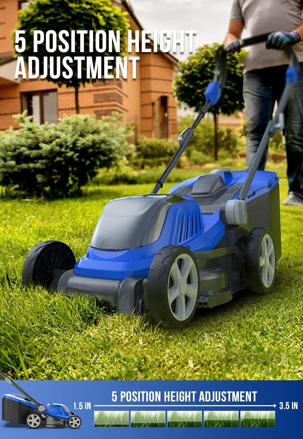 

Lawn Mower 40V Brushless 18" Cordless, 5 Cutting Height Adjustments Electric Lawn Mower, Quickly Folding Within 5’s