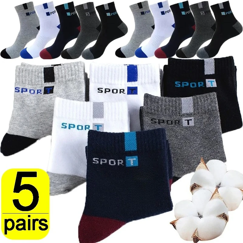 

Men's Sports Cotton Socks Casual Breathable Deodorant Tube Sock Soft Antibacterial Letter Business Sox Male Plus Size 36-43