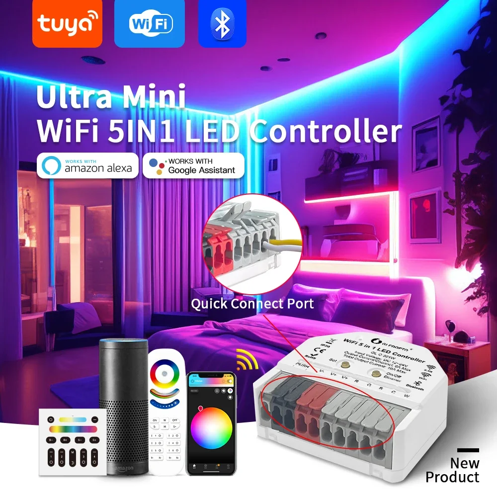 

GLEDOPTO WiFi Bluetooth 5 in 1 LED Strip Controller Ultra Mini RGBCCT RGBW RGB CCT WWCW Dimmer Tuya Smart Life App Voice Control