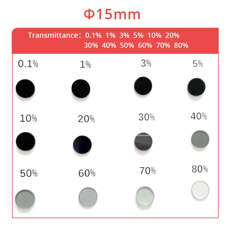 15mm Filter Lens Neutral Gray Glass Light Reduction Film Dimming Film Dimmer Glass Decreasing Light 0.1%~80% Transmittance